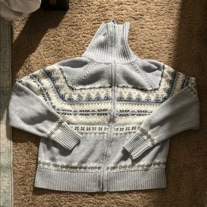 Gray Cowl Neck Sweater with Nordic Pattern
